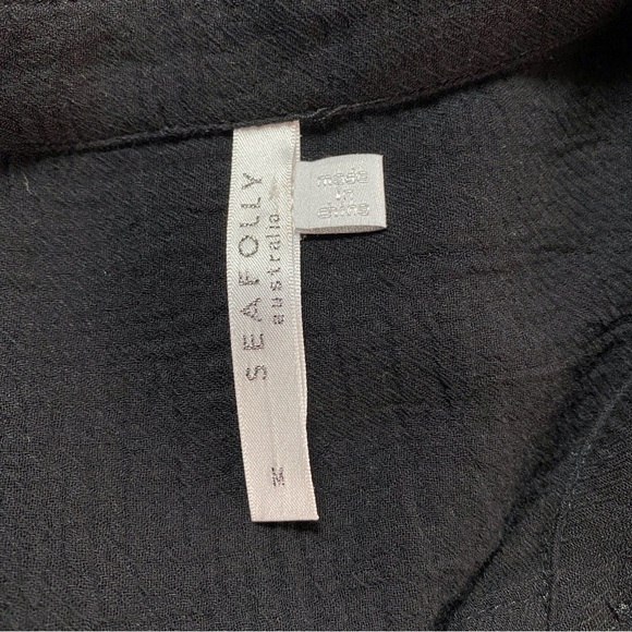 Seafolly Australia Crinkle Beach Shirt Black Size Medium Button Roll Sleeves - Picture 3 of 14